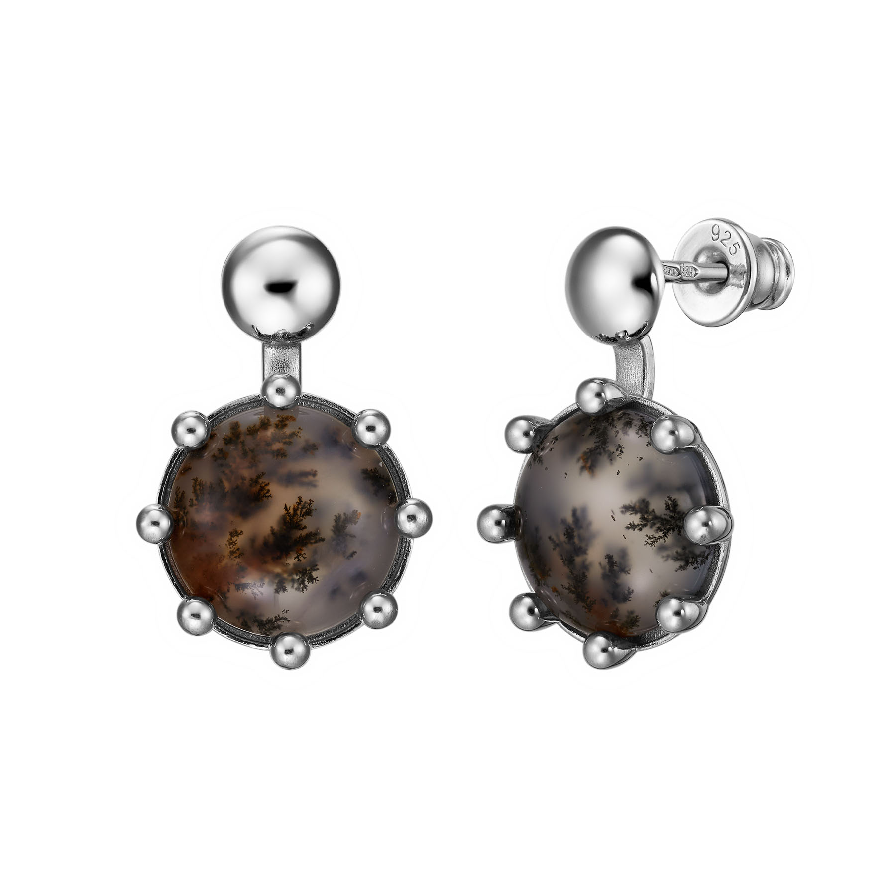 Серьги Лесной туман с моховым агатом